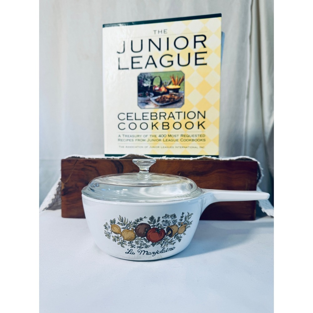 Vintage Corning Ware La Marjolaine Saucepan w/ Lid & Jr League Cookbook